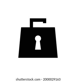 Bag and opened lock sign vector icon, isolated on white background