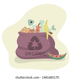 Bag with organic trash. Flat style vector illustration