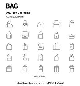 Bag outline icon set. Simple icon design. Bag icons. Vector icon.