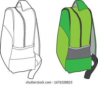 Bag pack detail Vector drawing general household object, art line, out line drawing. 