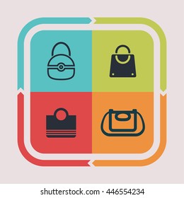 Bag and package icons. Sale pictogram. Fashion vector graphic. Handbag design collection.