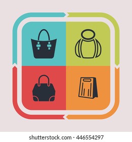 Bag and package icons. Sale pictogram. Fashion vector graphic. Handbag design collection.