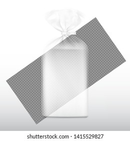 Bag package mockup. Transparent plastic bag with clip. Vector illustration Packaging template ready for your design, presentation, promo, adv. EPS10.	
