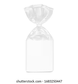 Bag package mockup. Transparent plastic bag with clip. Vector illustration isolated on white background. Packaging template ready for your design, presentation, promo, adv. EPS10.	