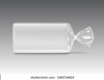 Bag package mockup. Transparent plastic bag with clip. Vector illustration on grey background. Packaging template  EPS10.	