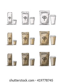 Bag packaging and take away coffee cups
