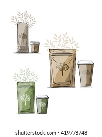 Bag packaging and take away coffee cup