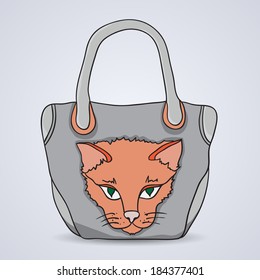 Bag with a painted cat. Vector illustration.