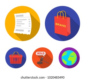 Bag and paper, check, calculation and other equipment. E commerce set collection icons in flat style vector symbol stock illustration web.