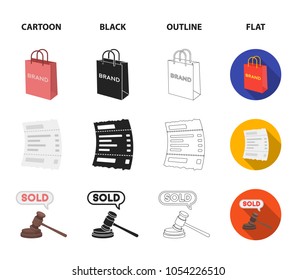 Bag and paper, check, calculation and other equipment. E commerce set collection icons in cartoon,black,outline,flat style vector symbol stock illustration web.