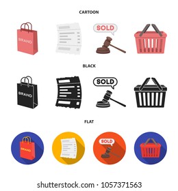 Bag and paper, check, calculation and other equipment. E commerce set collection icons in cartoon,black,flat style vector symbol stock illustration web.