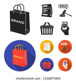 Bag and paper, check, calculation and other equipment. E commerce set collection icons in black, flat style vector symbol stock illustration web.