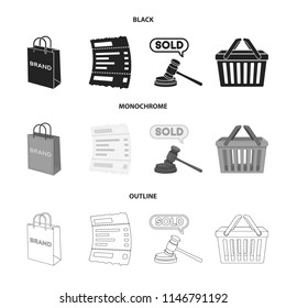 Bag and paper, check, calculation and other equipment. E commerce set collection icons in black,monochrome,outline style vector symbol stock illustration web.