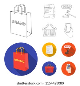 Bag and paper, check, calculation and other equipment. E commerce set collection icons in outline,flat style vector symbol stock illustration web.