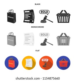 Bag and paper, check, calculation and other equipment. E commerce set collection icons in black, flat, monochrome style vector symbol stock illustration web.