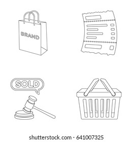 Bag and paper, check, calculation and other equipment. E commerce set collection icons in outline style vector symbol stock illustration web.