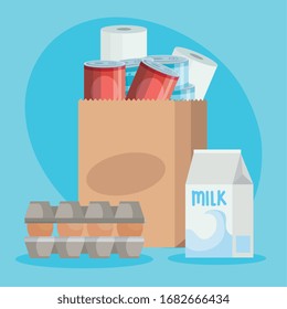 bag paper with set groceries icons vector illustration design