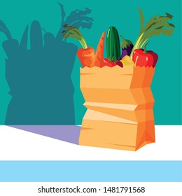 bag paper with set vegetables fresh