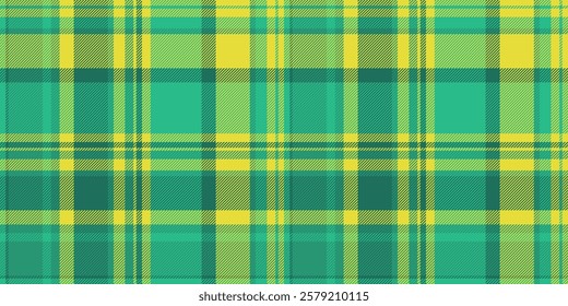 Bag plaid pattern textile, linear tartan background fabric. Hat texture seamless check vector in teal and yellow colors palette.