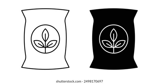 Bag of plant fertilizer vector icon set in black color.