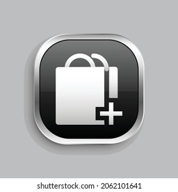 diseño de bolso más icono. Estilo botón brillante rectángulo redondeado aislado en fondo gris. Ilustración del vector