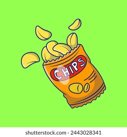 Bag Of Potato Chips Cartoon Vector Icons Illustration. Flat Cartoon Concept. Suitable for any creative project.