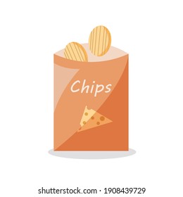 Bag of potato chips with chese isolated on white background. Vector illustration