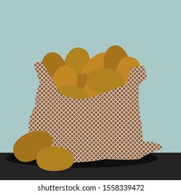 Bag of potato, illustration, vector on white background.