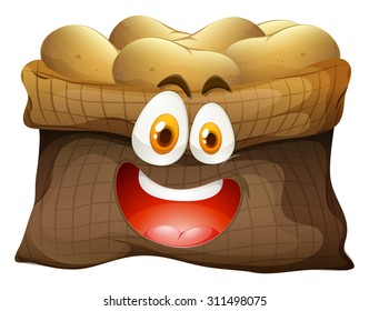 Bag of potatoes with face illustration