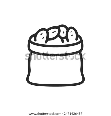 Bag of potatoes, linear style icon. Editable stroke width