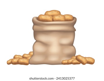 A bag of potatoes. Vector 3D clipart isolated on white background.