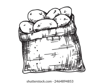 bag of potatoes, vector drawing in sketch style.