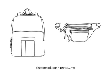 
Bag and pouch set, icon, sketch 