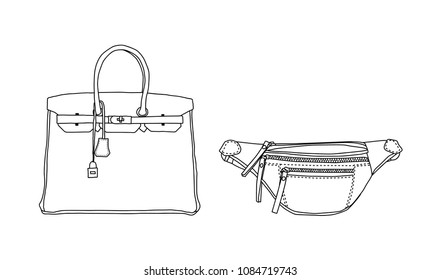 
Bag and pouch set, icon, sketch 