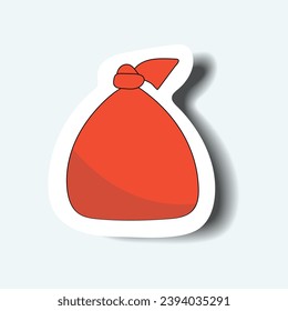 A bag with presents of the sticker set. Highlighting of the festive ambiance with this colorful sticker of a Christmas bag bursting with beautifully wrapped gifts. Vector illustration.