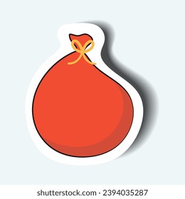 A bag with presents of the sticker set. This image can add a pop of color to Christmas decorations with this vibrant sticker showcasing a cheerful bag full of gifts. Vector illustration.