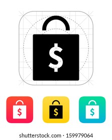 Bag with price icon. Vector illustration.