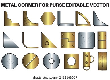 Protector de ángulo de bolsa y maleta dibujo plano ilustración vectorial, Esquina metálica para cartera, accesorios de bolsos de mano plantilla de dibujo de cad 