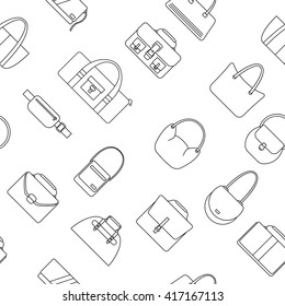 Bag, purse, handbag and suitcase simple icons seamless pattern. Vector illustration.