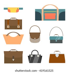 Bag and purse set. Flat design. Vector illustration