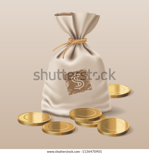 Vector De Stock Libre De Regalias Sobre Bolsa Con Monedas De Oro Realistas