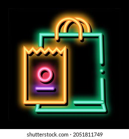Bag And Receipt neon light sign vector. Glowing bright icon Bag And Receipt sign. transparent symbol illustration