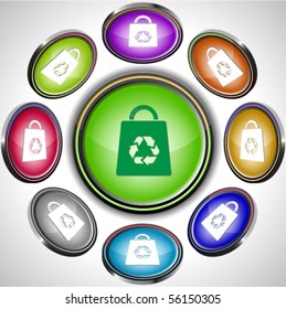 Bag with recycle symbol. Vector internet buttons. 8 different projections.