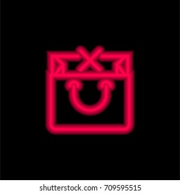 Bag red glowing neon ui ux icon. Glowing sign logo vector
