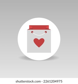 Bolsa con icono del vector de la ronda del corazón rojo Feliz día de San Valentín