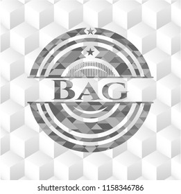 Bag  retro style grey emblem with geometric cube white background