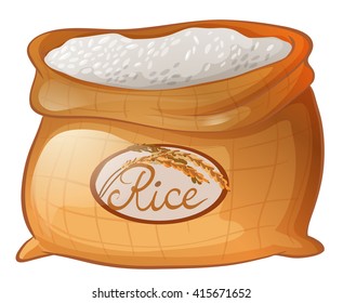 Bag Of Rice On White Background Illustration