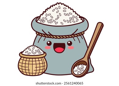 Bag of rice. Vector illustration in cartoon style.
