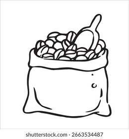Tüte gerösteten Kaffees. Vektorgrafik im Doodle-Stil
