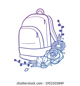 Bag Rose Flower with Vintage School Design. Object Floral frame ornament vector style. Decoration Design Wreath illustration.